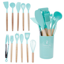 Milk White Wooden Handle Silicone Kitchenware 11 Pieces Suit Non-Stick Spatula Cooking Tools Kitchen Utensils Kitchen Set