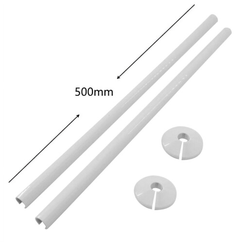 2Pcs Radiator Pipe Covers + Pipe Collars 15 X500mm/15mm Pipe Collars White Black White