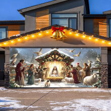 Merry Christmas Background Banner for Party Decoration - 7x16 Ft Santa Photography Garage Door