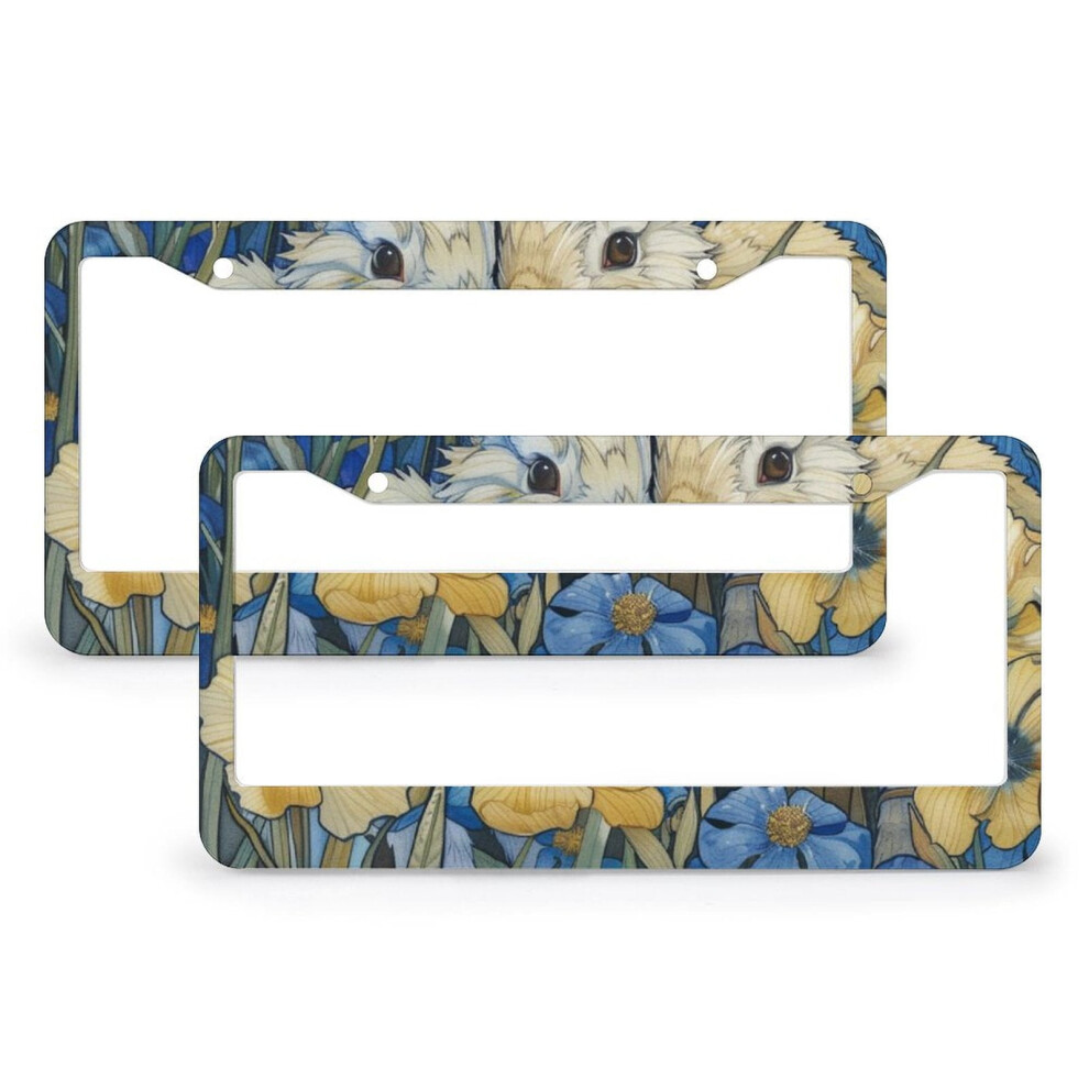 Wild Bunny Floral License Plate Frame Set (2 Pcs), Watercolor Easter Design, Aluminum, Compatible With Us Standard Plates 9448483452441