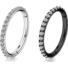 2PCS G23 Titanium Nose Hoops (16G, 8mm/10mm), Clear CZ-Lined, Hypoallergenic, Compatible with Conch/Helix/Daith/Septum/Lip