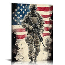 4th of July Patriotic Canvas Wall Art, 16x20in – Military Theme Decor for Living Room, Bedroom, Office – Compatible with US Home Decor