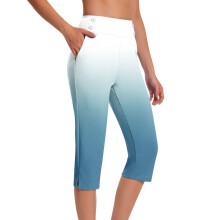 Dames capri yogabroek met hoge taille, zakken, buikcorrigerend effect, boterzachte ombre 7/8 legging – Maat 3XL