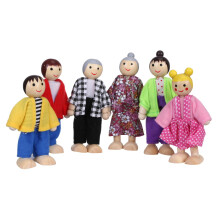 Set di 6 bambole di legno a forma di famiglia con articolazioni mobili – Giocattolo educativo per il gioco di ruolo dei bambini, in legno naturale,