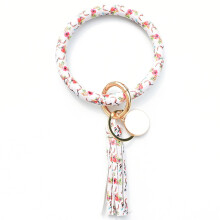 Fashion Trend Large Leather Bracelet Tassel Round Keychain Ring Jewelry Wristban adjustable beaded bracelet for women, 1PCS