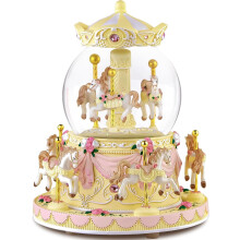 Muziekdoos met carrouselpaard en sneeuwbol met gekleurd licht – Compatibel met You Are My Sunshine, kerst- of verjaardagscadeau voor meisjes,