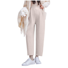 Dames capri broek met paperbag taille, hoge taille, elastische taille, cropped model, enkellengte, beige, lichtgewicht, kreukvrij, maat M