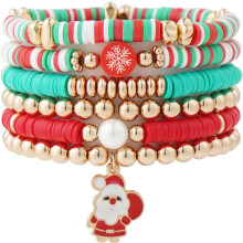Surfer Heishi Clay Bead Bracelets for Women Bohemian Stackable Gold Beaded Stretch Bracelets Elastic Layering Friendship Bracelets Set Boho Jewelry