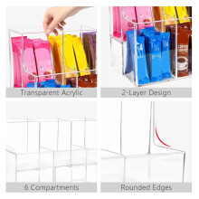 Organizador Acrílico de 2 Niveles para Sobres de Bebidas, Ideal para Saborizar Agua y Preparar Bebidas en Polvo. Almacenamiento en la Despensa o