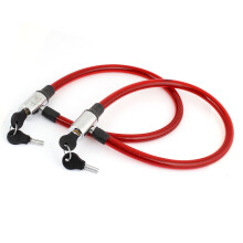 Lucchetto a cavo per bicicletta con chiavi, lunghezza 63 cm (24,8"), colore rosso, 2 pezzi