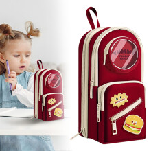 Söt mini-ryggsäckspenna för kvinnor – Stor pennficka med dragkedja och Happy Times-design, smink- och skolmaterialorganisatör, perfekt