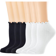 Dames enkelsokken met ruches, casual, katoen, gegolfd, ademend, schattig gebreid, met sla-rand, onzichtbare sokken (6 stuks)