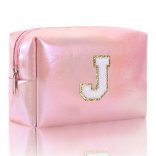 Large Embroidered Alphabet Cosmetic Bag Spacious Travel Toiletry Organizer Stylish Clutch Handbag for Women Girls