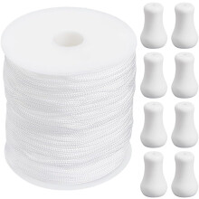 100M/109YD 2mm Roman Blind Cord with 15pcs White Wood Knobs – Nylon Weather-Resistant Pull Cord Kit for DIY Roman Shades