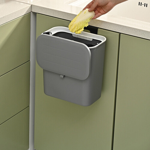 Wall-Mounted 8L Trash Can with Lid – Space-Saving, Leak-Proof, Odor-Control Flip Top, Rust-Proof Plastic Bin for Kitchen/Home/Office