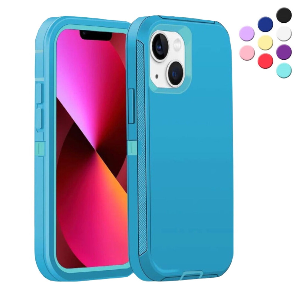 Heavy Duty Case Designed For Compatible With Iphone 13 Shockproof Triple Layer Rugged Case, Teal Blue 9448483552295