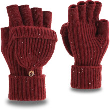 Winter Fingerless Gloves for Women Men Half & Full Glitter Knitted Mittens Thumb with Cap Convertible Thermal Mitten
