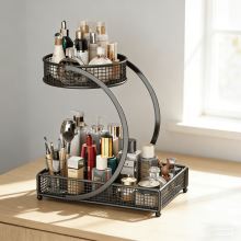 2-lags badeværelsesbordopbevaring bordpladeopbevaring makeup-organisator pladsbesparende toiletbakker – sort