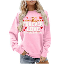 Regalo di San Valentino rosa per lei - Felpa da donna con grafica "Forever Love", girocollo comodo con design a cuore, in morbido poliestere, taglia