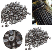 Beauty Tools 500 stuks haarkralen met siliconen voering, nano ringen, micro schakels, kralen voor haarextensies, donkerbruin