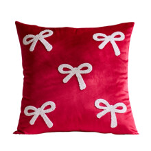 Decoratief vierkant sierkussen met geborduurd strikpatroon, zachte pluche kussenhoes voor bank, bed, stoel, woonkamer, 17,7 x 17,7 inch