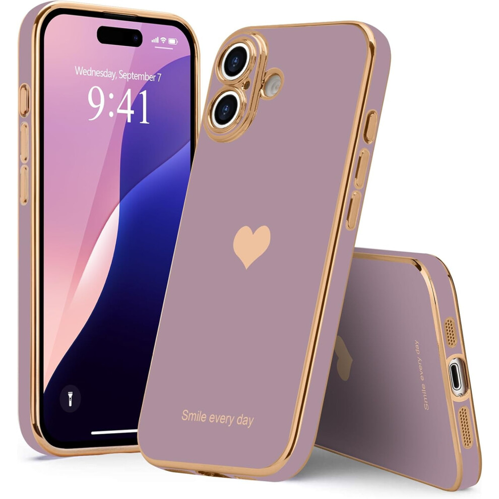 Love Heart Luxury Case For Compatible With Iphone 16 Plus, Cute Slim Shockproof Bling Cover, Purple 9448483556835