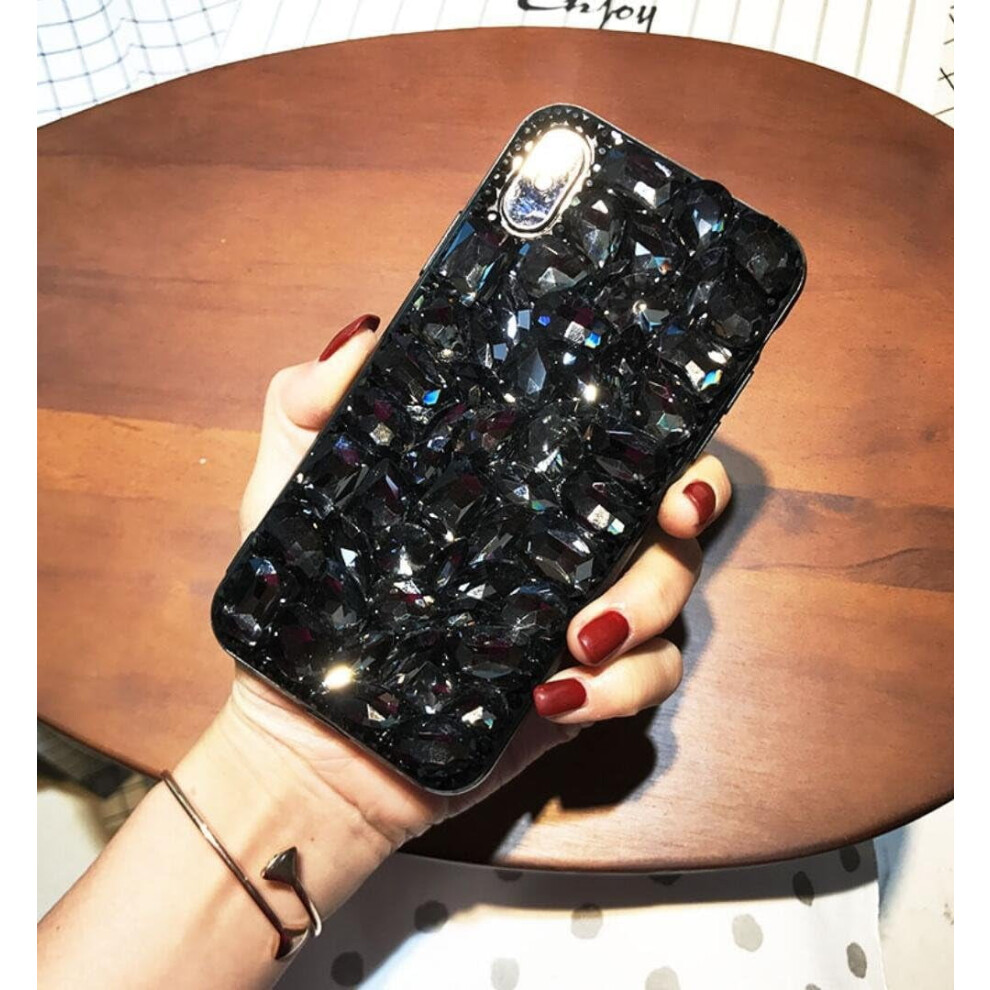 Gemstone Case For Iphone 7/8 Plus 5.5" Â Luxury Bling Diamond, Fuzzy Plush Fur Ball Pendant, Soft Tpu Back Cover, Black 9448483622417