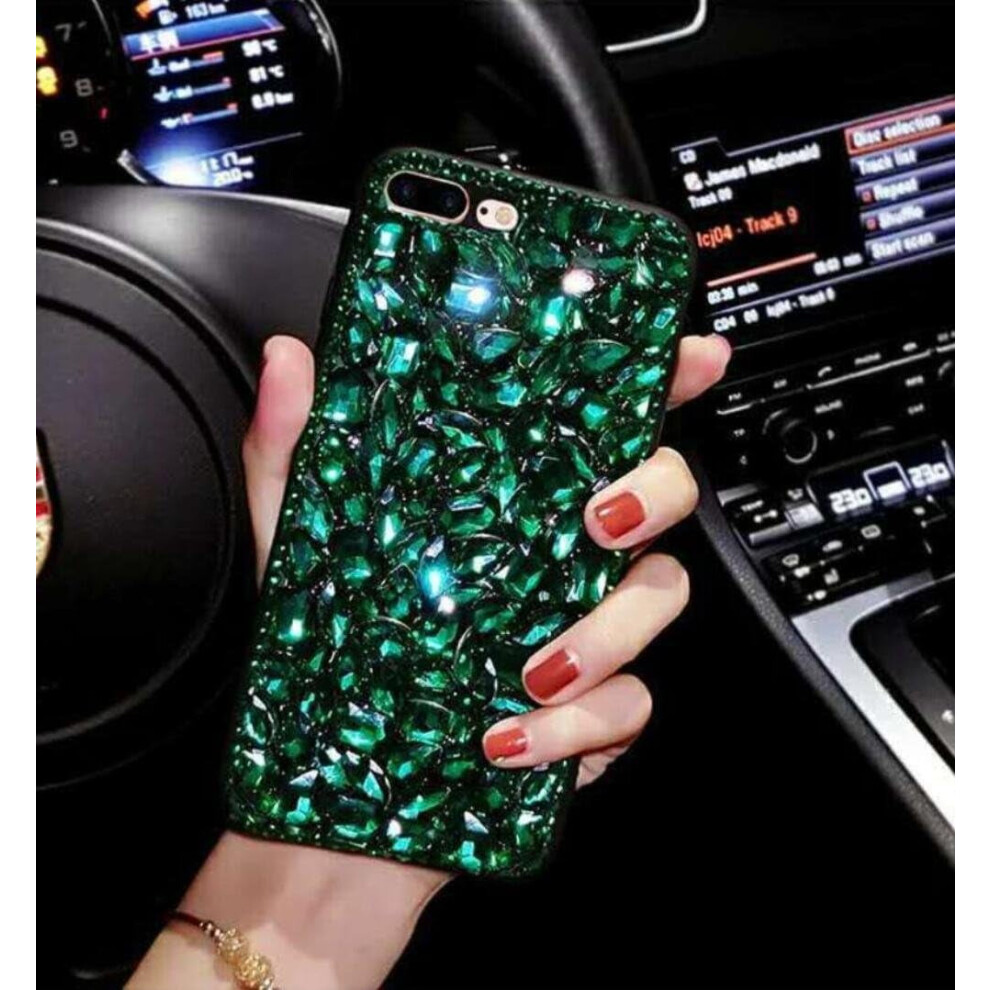 Gemstone Case For Iphone 7/8/Se 2020 (4.7") Â Luxury Bling Diamond, Fuzzy Plush Fur Ball Pendant, Soft Tpu Back Cover, Green 9448483622387