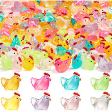 44PCS Glow-in-Dark Mini Chicken Figurines, 8 Colors, Resin Mini Animals for Dollhouse, Micro Landscape, DIY & Party Decor