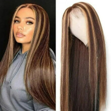 Long Straight Brown Mixed Blonde Synthetic Wigs for Women Middle Part Highlights Human Hair Wigs Lace Front Wwigs Human Hair on Clearance
