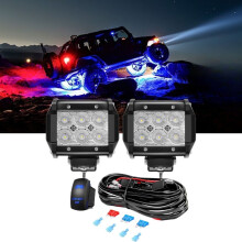 Waywe 2PCS 18W LED Pods Flood Light Bar, Compatible with Truck/Golf Cart/SUV/ATV/UTV/Boat, 12V 5-Pin Rocker Switch & Wiring Harness