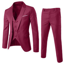 Suits for Men Jackets for Men Pants Slim Party Jacket 3-piece Men’s Vest R Business Wedding Suit Men's Coats Jackets Winter Coats for Men, Wine XL