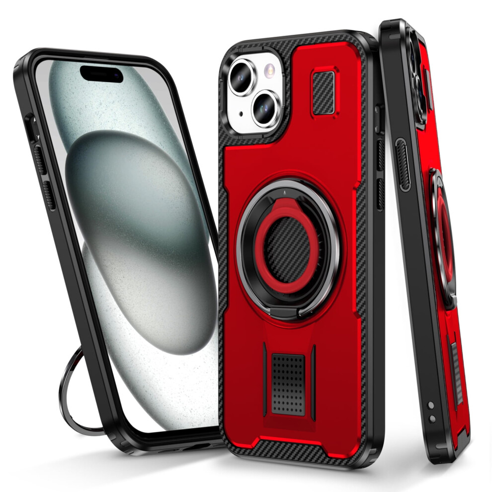 Iphone 15 Plus Case – Compatible, Precise Cutouts, Double Ring Kickstand, Shockproof & Anti-Scratch, Red 9448483627306