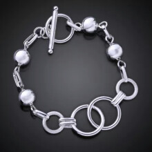 Many Types 925Sterling Silver Women's Fashion Accessories Chains Bracelet 8" -Circle Beads Bracelet-H351