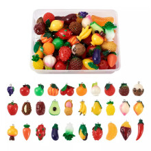 60pcs Resin Food Fruit Pendants 3D Strawberry Orange Dangle Hanging Charms Craft