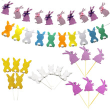 Easter Day Rabbit Bunny Hanging Flag Banners Bunting Cake Topper Party Decor