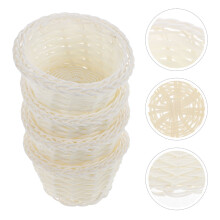 ULTNICE 4pcs Mini Storage Basket White Plastic Storage Round Dollhouse Accessories