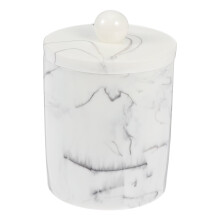 Raindrops White Resin Cotton Swab Storage Box with Lid Modern Marble Design for Bathroom Organization 3.5 x 3.5 x 5.5 Inches