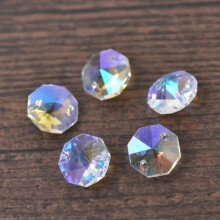 10pcs 14mm Octagon 2 Hole Prism Faceted Crystal Glass Loose Connector Beads lot-#1 White AB