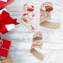 1 Roll DIY Christmas Ribbon Fashion Imitation Linen Wrapping Ribbon with Wired Edge for Home