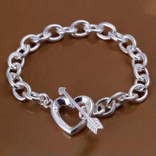 Many Types 925Sterling Silver Women's Fashion Accessories Chains Bracelet 8" -Arrow Through Heart Bracelet-H034