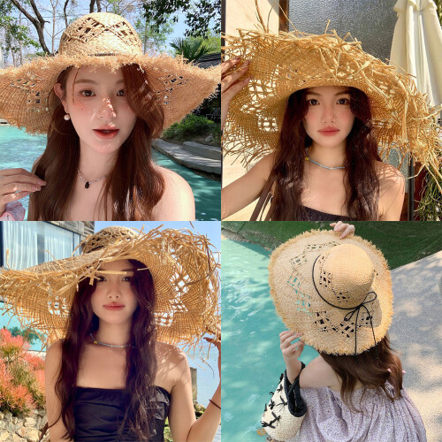 Elegant Raffia Sun Hat With Wide Brimmed And-Long thick 2