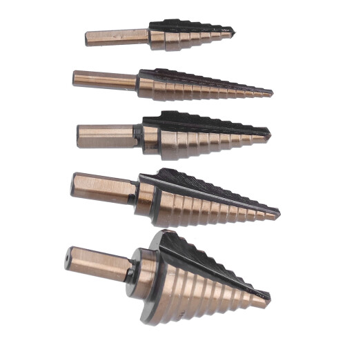 5Pcs Inch Step Drill Set High Speed Steel Durable Titanium Coated