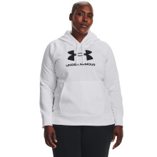 Under Armour Kvinders Rival Fleece Hoodie med Stort Logo, Hvid / Sort, Lille