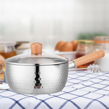 Stainless Steel Saucepan Soup Pot with and Lid Wood Handle for Home and Camping, Multipurpose Cooking Pot