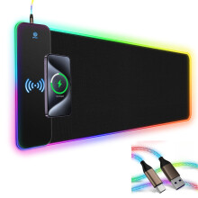 XXL RGB Gaming Mouse Pad with 15W Fast Wireless Charging, 13 LED Light Modes, Non‑Slip Waterproof Desk Mat