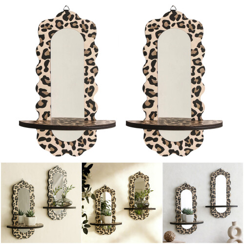 Unique Acrylic Mirror Leopard Print Wood Planter Shelf-2 pack 2