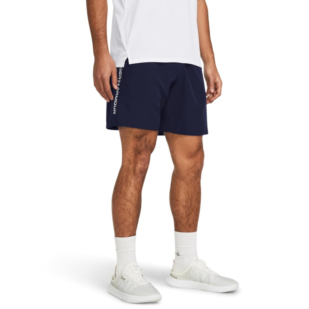 Under Armour Men's Woven Wordmark Shorts, (410) Midnight Navy / / White, 4X-Large Tall Blue,White