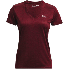 Under Armour Dames Tech V-Hals Twist T-shirt, (601) Donker Maroon/Cordova Rood/Metaal Zilver, X-Small