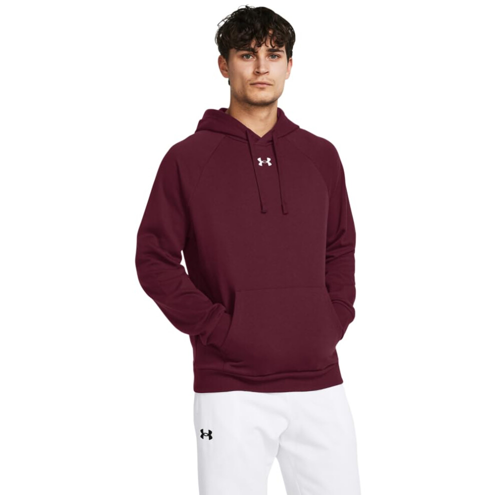 Under Armour Men's Rival Fleece Hoodie, (609) Maroon / / White, Medium
